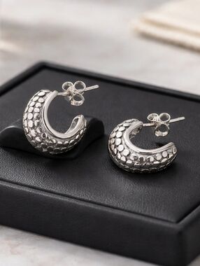 Sterling Silver Small Hoop Earrings Set with Circle Design & Post Back